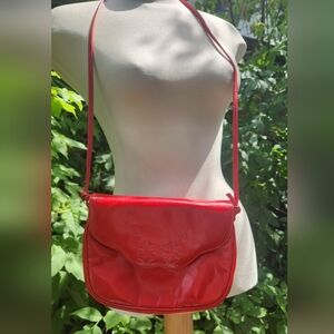 Vintage 80s Red Leather‎ Shoulder Bag Coret Made In Canada Faux Leather
